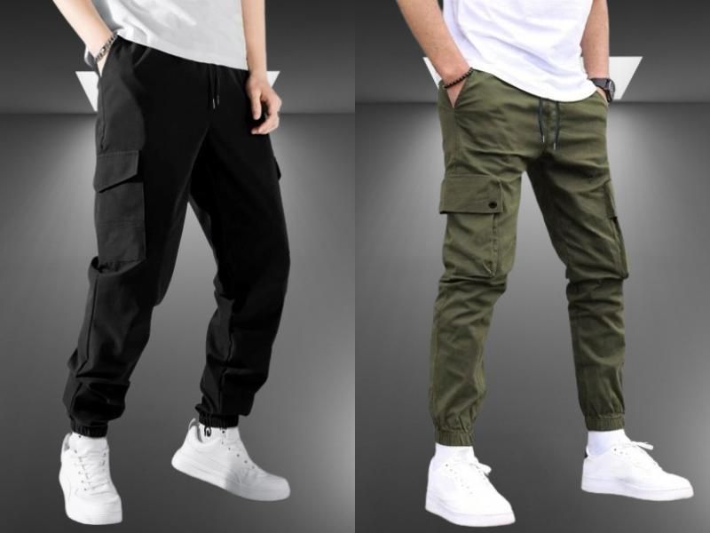 Men's Flap Pocket Drawstring Black Jogger Combo Pant