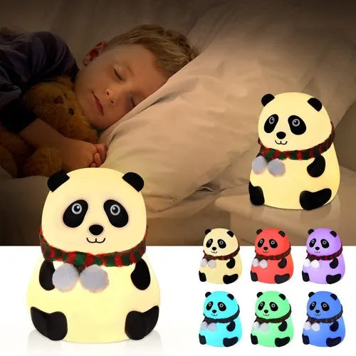Rechargeable 7-Color Silicone Panda Night Lamp | Touch-Sensitive LED Kids Room Light | Color Changing Baby Night Light | Bedroom Decorative Lamp | BPA-Free Safe Children's Lamp | USB Powered Cute Animal Night Light | Portable Bedside Lamp