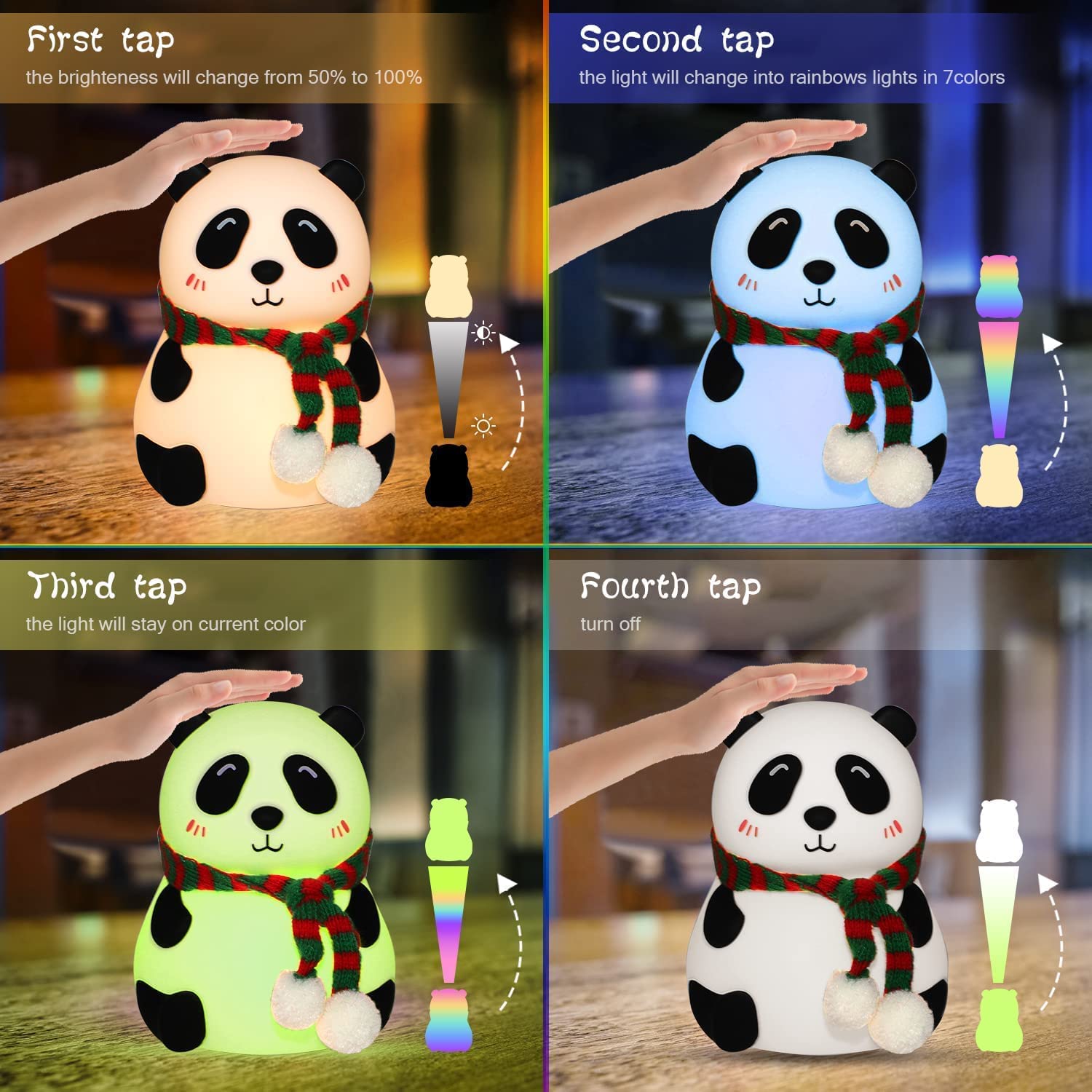Rechargeable 7-Color Silicone Panda Night Lamp | Touch-Sensitive LED Kids Room Light | Color Changing Baby Night Light | Bedroom Decorative Lamp | BPA-Free Safe Children's Lamp | USB Powered Cute Animal Night Light | Portable Bedside Lamp
