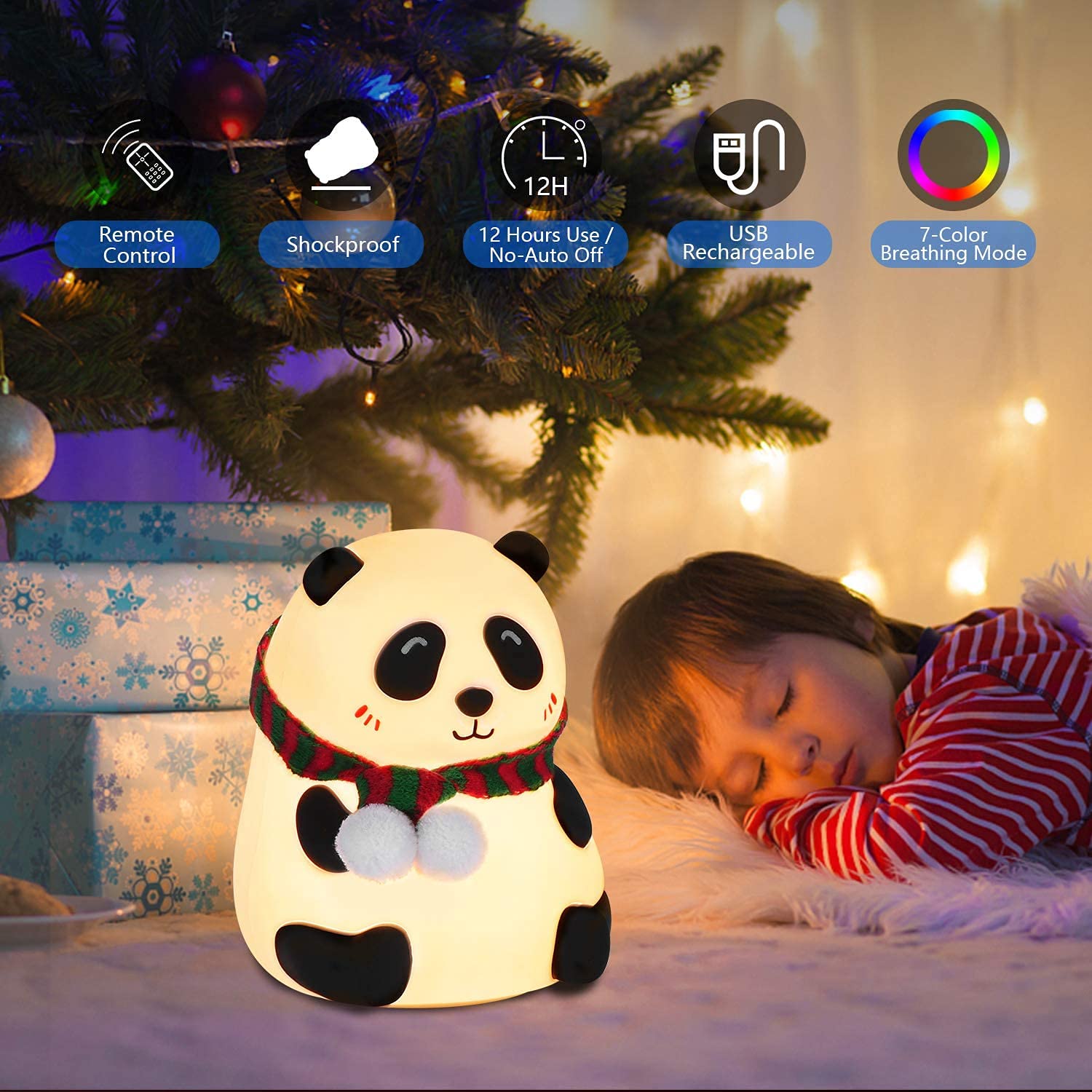 Rechargeable 7-Color Silicone Panda Night Lamp | Touch-Sensitive LED Kids Room Light | Color Changing Baby Night Light | Bedroom Decorative Lamp | BPA-Free Safe Children's Lamp | USB Powered Cute Animal Night Light | Portable Bedside Lamp