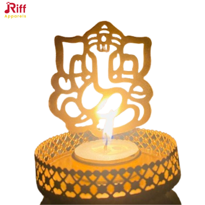 RF Shadow Ganesha Tealight Candle Holder | Lord Ganesh Diya Decorative, Diwali Decor Items | Tea Light Lamp Holder for Festival, Home, Showpieces, Office, Pooja Room Decorations