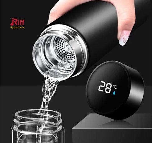 LED Temperature Display Water Bottle, Double Wall Vacuum Insulated, Stainless Steel Vacuum Flask| Smart Water Cup for Hot and Cold Drinks, 500ml, Black