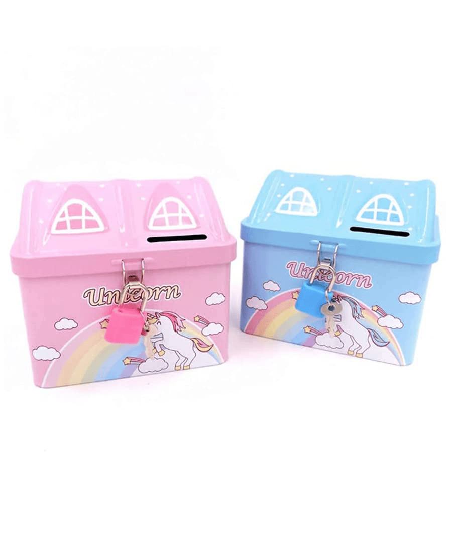 COMBO UNICORN HUT SHAPE METAL SPACE PIGGY BANK GIRLS N BOYS (PACK OF 2 )