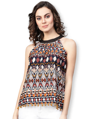 Pannkh Women's Ikat Tassel Top