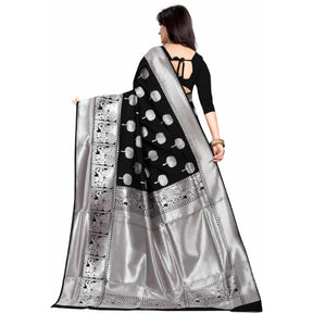 Women's Art Silk Printed Saree ( Black )