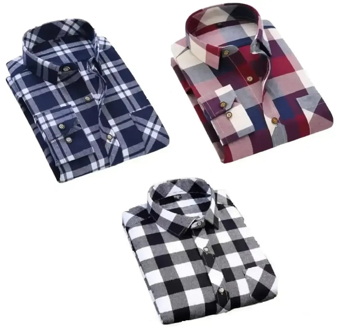 Men's Casual Flannel Shirt, Long Sleeve, Plaid Pattern